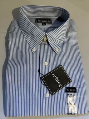 Haggar Blue & White Striped Men's Dress Shirt